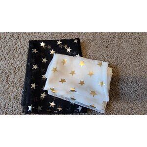 Lot of 2 Vintage 100% Polyester Sheer Shawl/Scarf  White/Black Stars